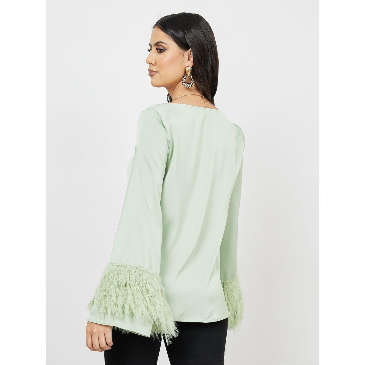 Styli Cowl Neck Faux Feather Trim Detail Blouse-women-clothing-shirtsandblouses-blouses-image-6