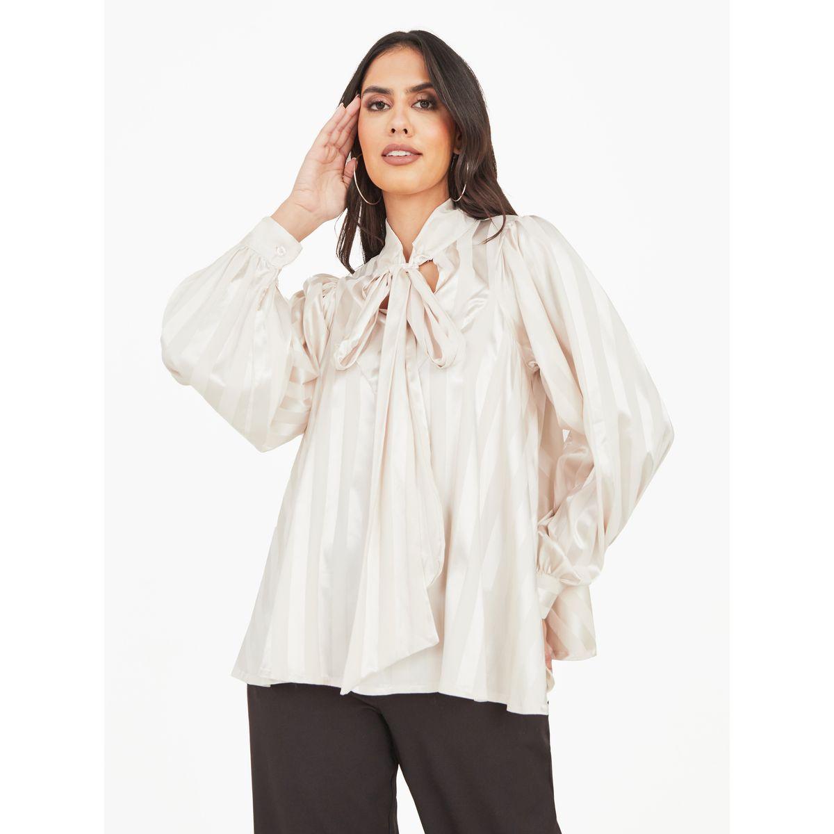 بلوزة ساتان بأربطة ياقة-women-clothing-shirtsandblouses-blouses-image-1
