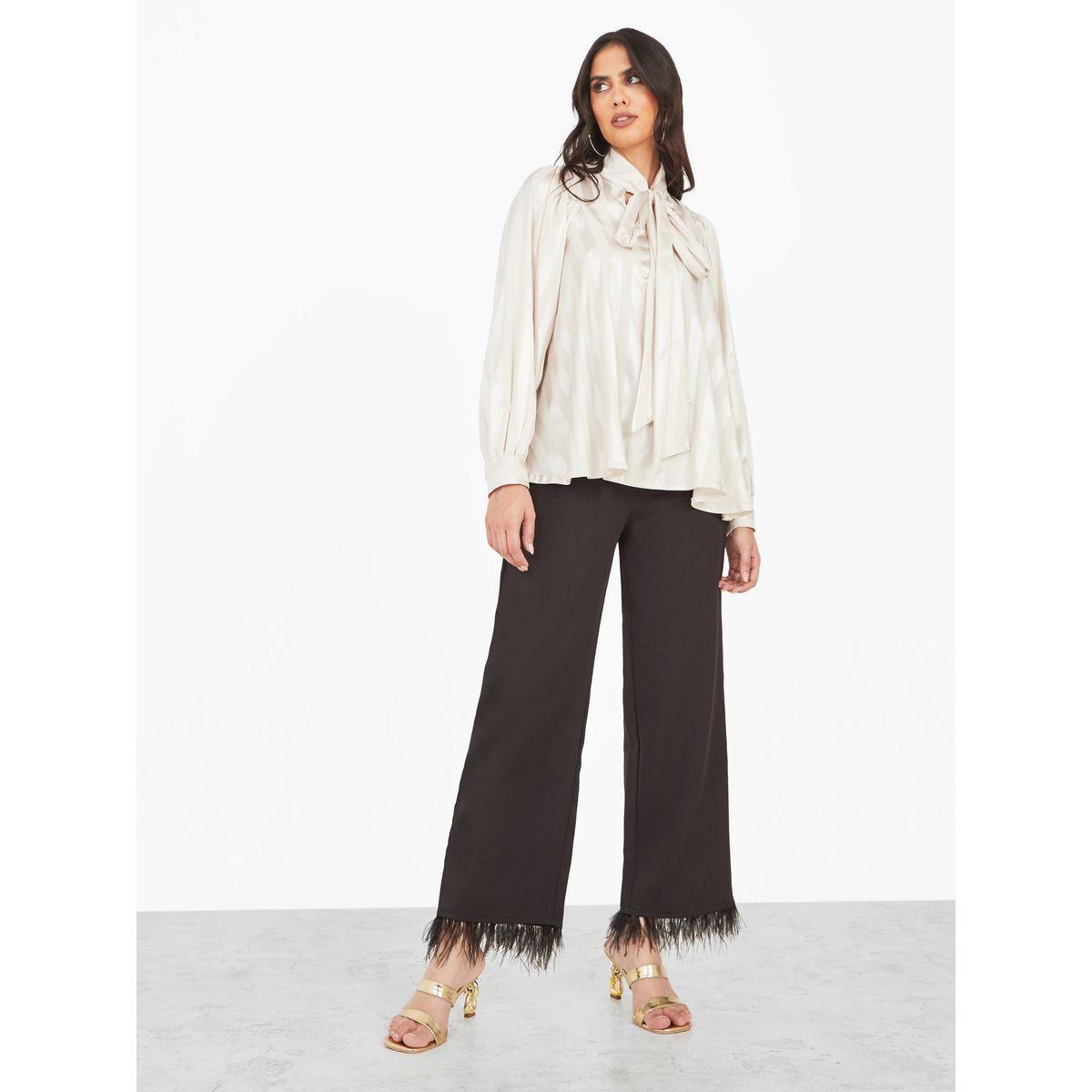 Styli Jacquard Satin Tie Up Neck Blouse-women-clothing-shirtsandblouses-blouses-image-2