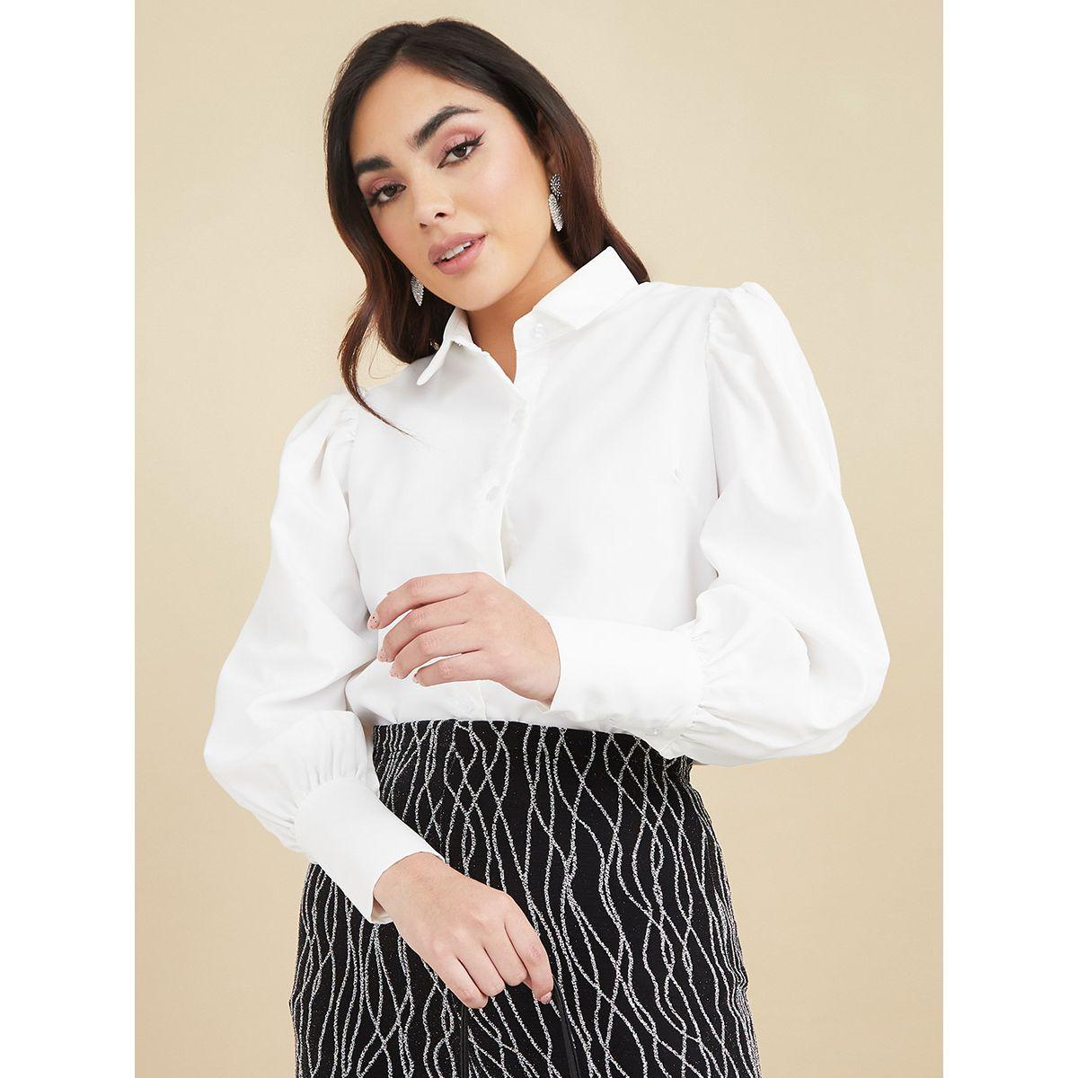 Styli Cuffed Volume Sleeve Regular Fit Longline Shirt-women-clothing-shirtsandblouses-shirts-image-1