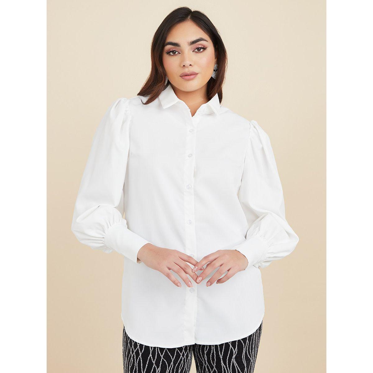 Styli Cuffed Volume Sleeve Regular Fit Longline Shirt-women-clothing-shirtsandblouses-shirts-image-3