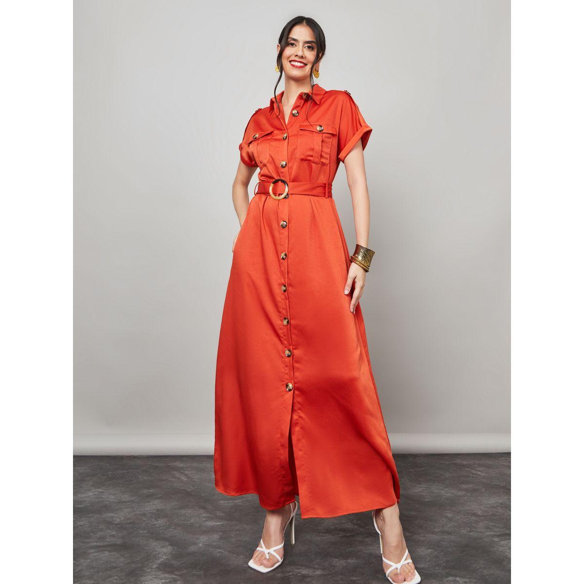 Styli Roll-Up Sleeve Button Detail Shirt Maxi Dress-women-clothing-dresses-image-1