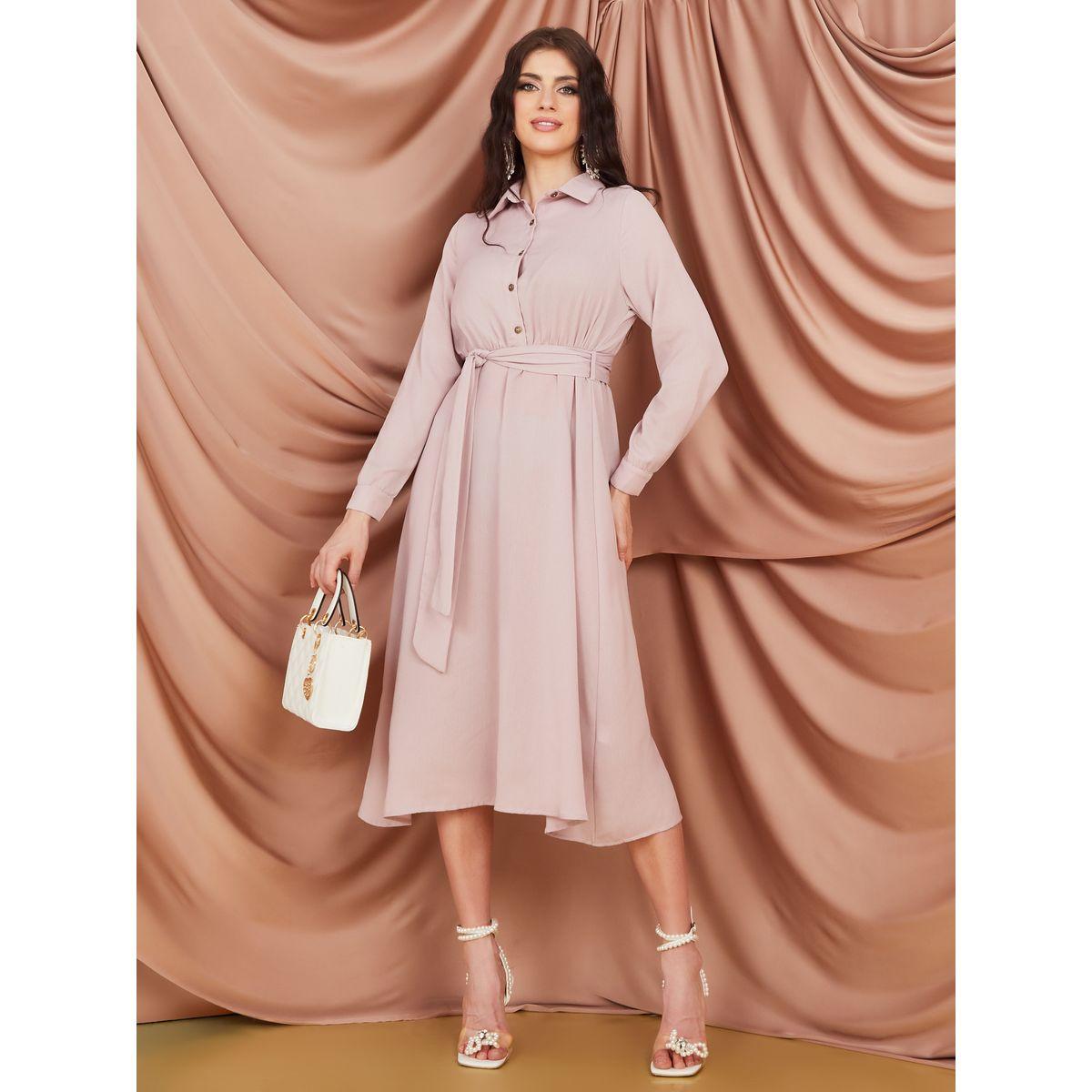 فستان ميدي سادة بأزرار-women-clothing-dresses-image-2