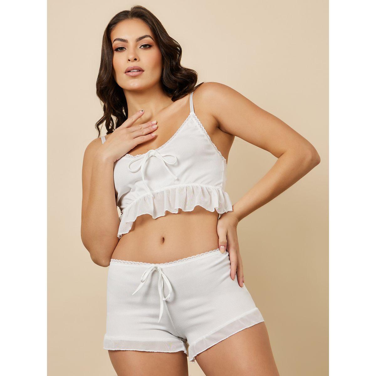 Styli Frill Rib Knit Crop Top & Short Set with Ties & Lace Trim-women-clothing-lingerie-lingeriesets-image-1
