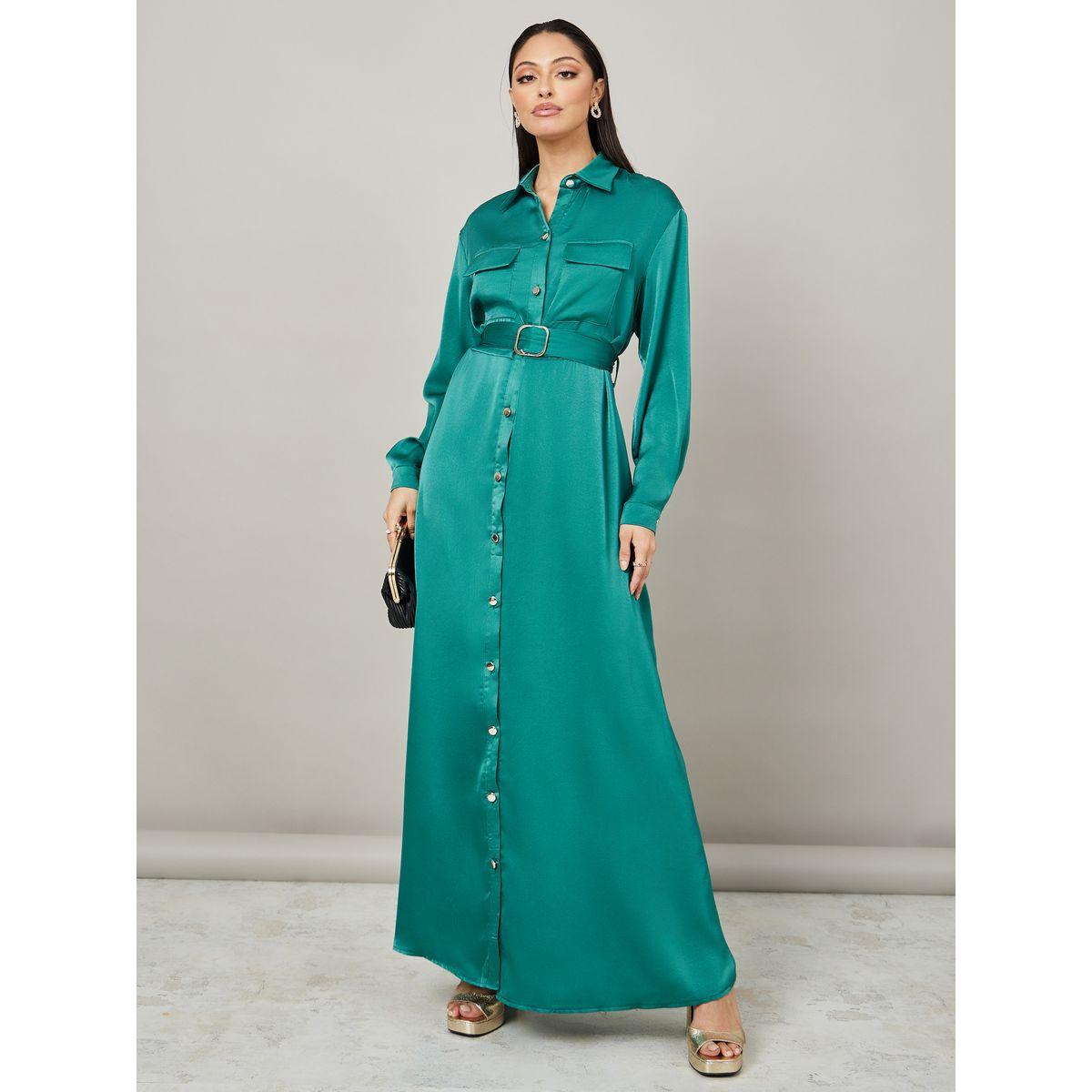 فستان طويل مزين بشق جانبي-women-clothing-dresses-image-1