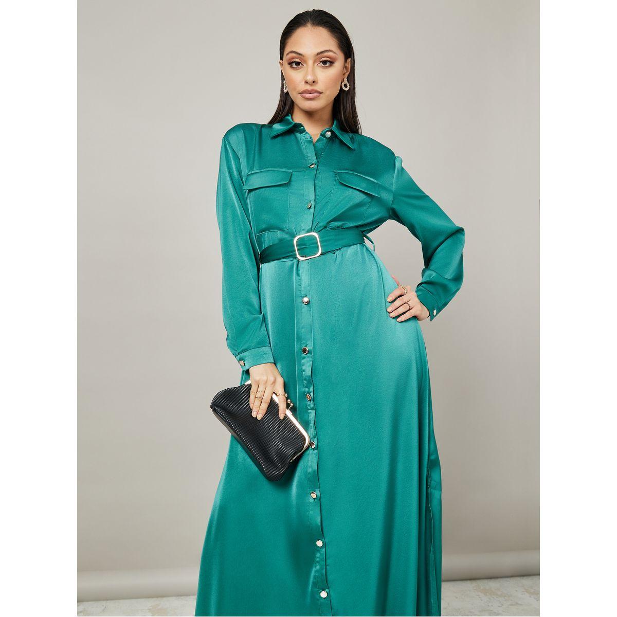 فستان طويل مزين بشق جانبي-women-clothing-dresses-image-2