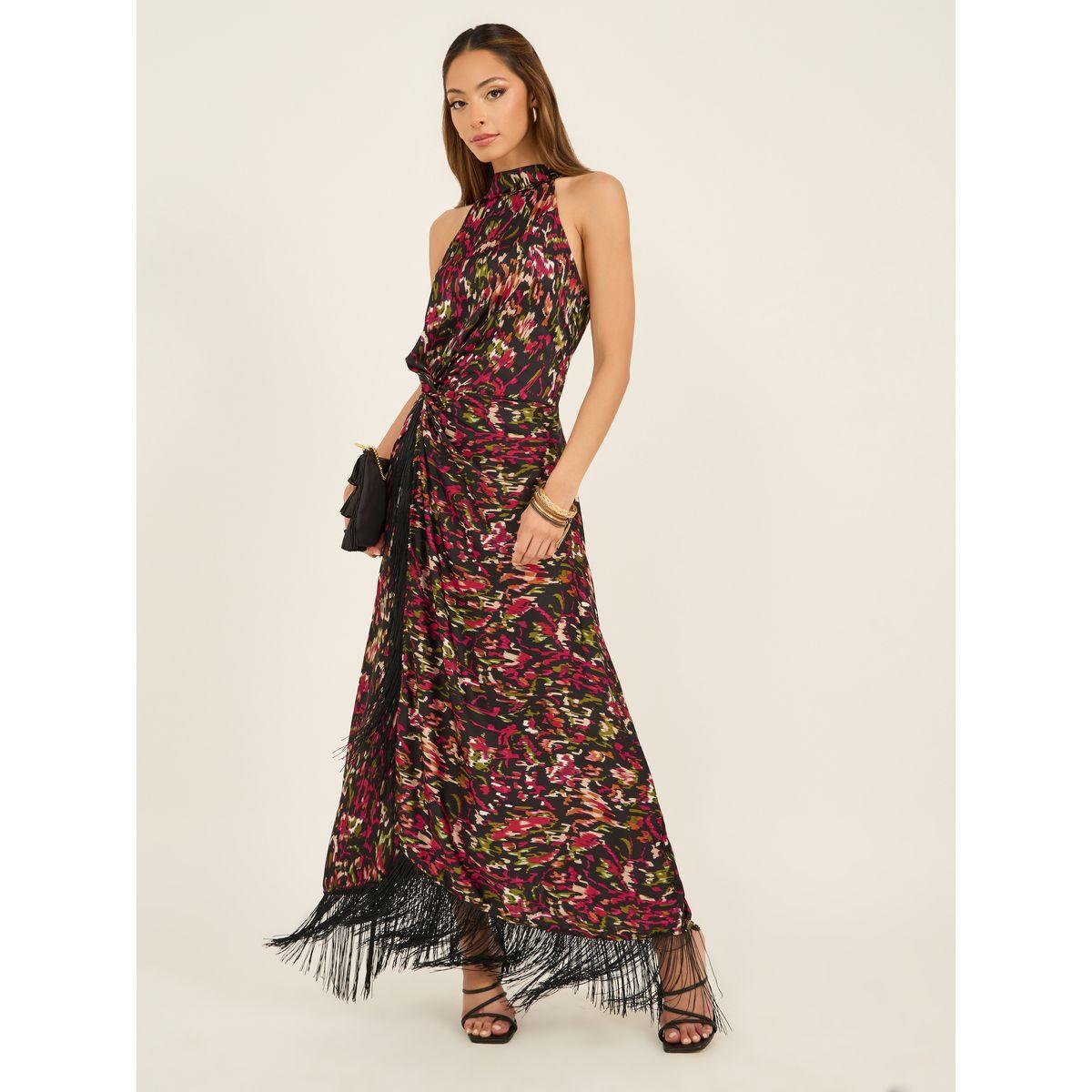 فستان طويل بياقة هولتر مزين بحواف شراشيب-women-clothing-dresses-image-1