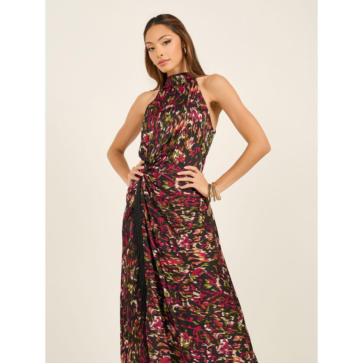 فستان طويل بياقة هولتر مزين بحواف شراشيب-women-clothing-dresses-image-2