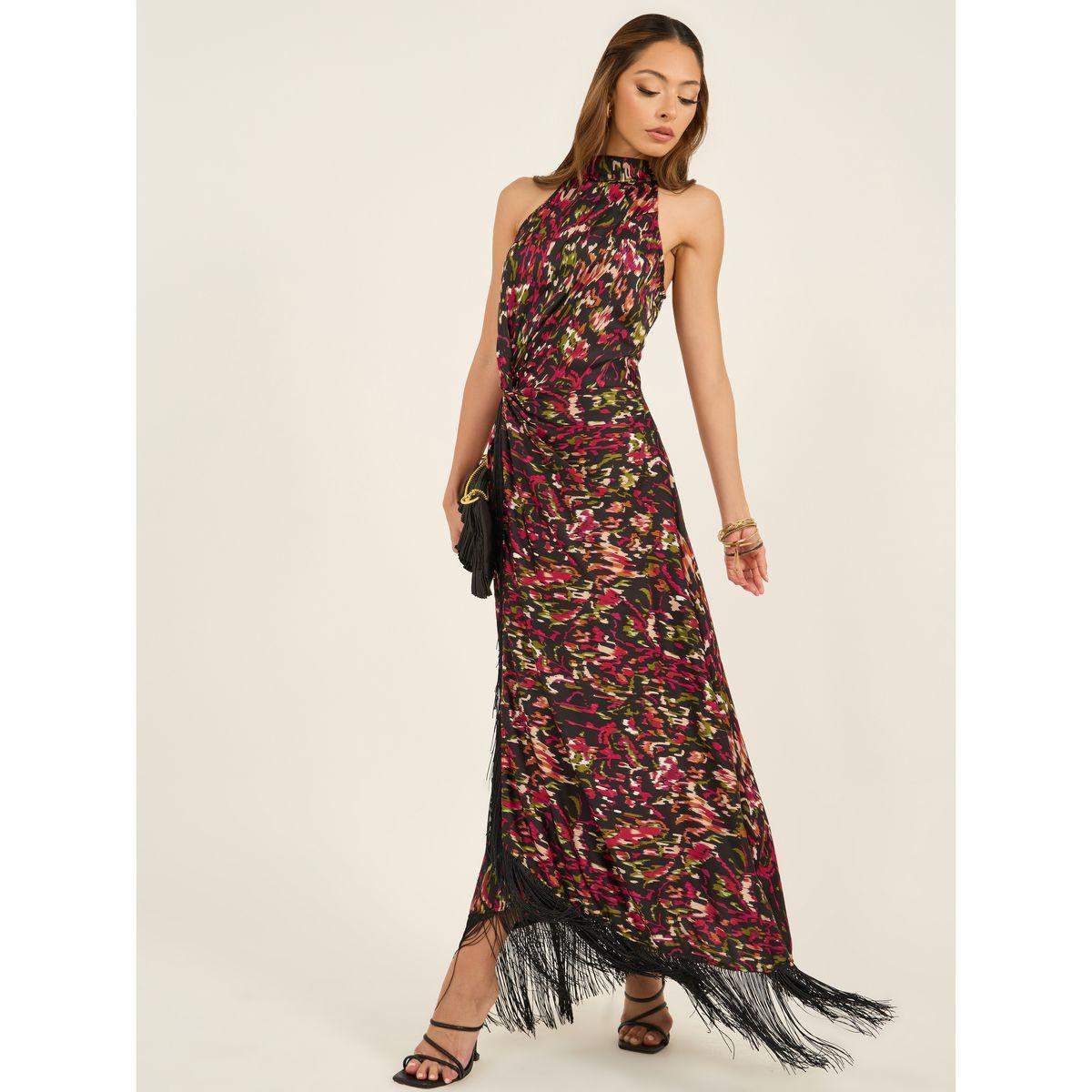 فستان طويل بياقة هولتر مزين بحواف شراشيب-women-clothing-dresses-image-3