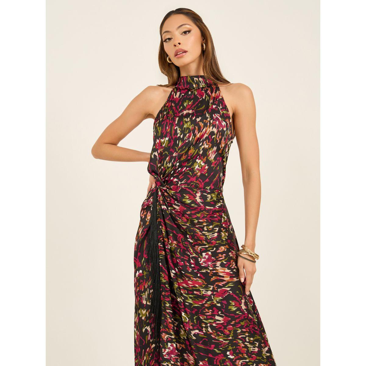 فستان طويل بياقة هولتر مزين بحواف شراشيب-women-clothing-dresses-image-4
