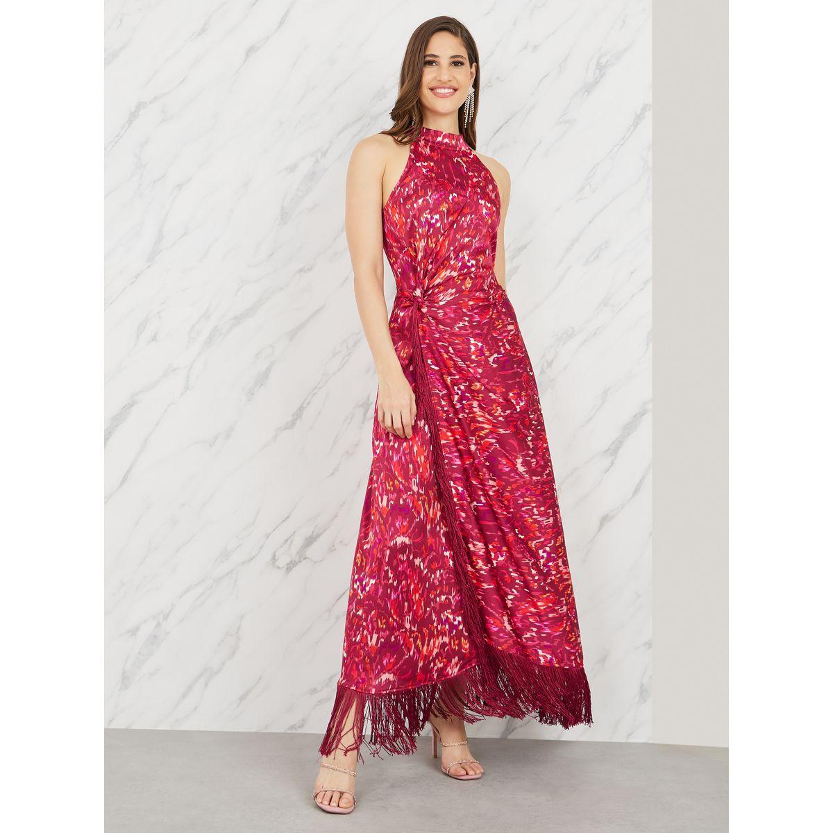 فستان طويل بنمط لف وياقة هولترمع شراشيب-women-clothing-dresses-image-1