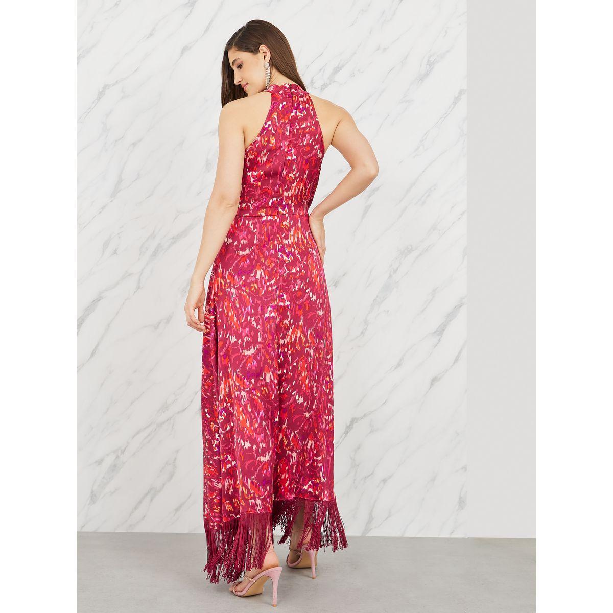 فستان طويل بنمط لف وياقة هولترمع شراشيب-women-clothing-dresses-image-5