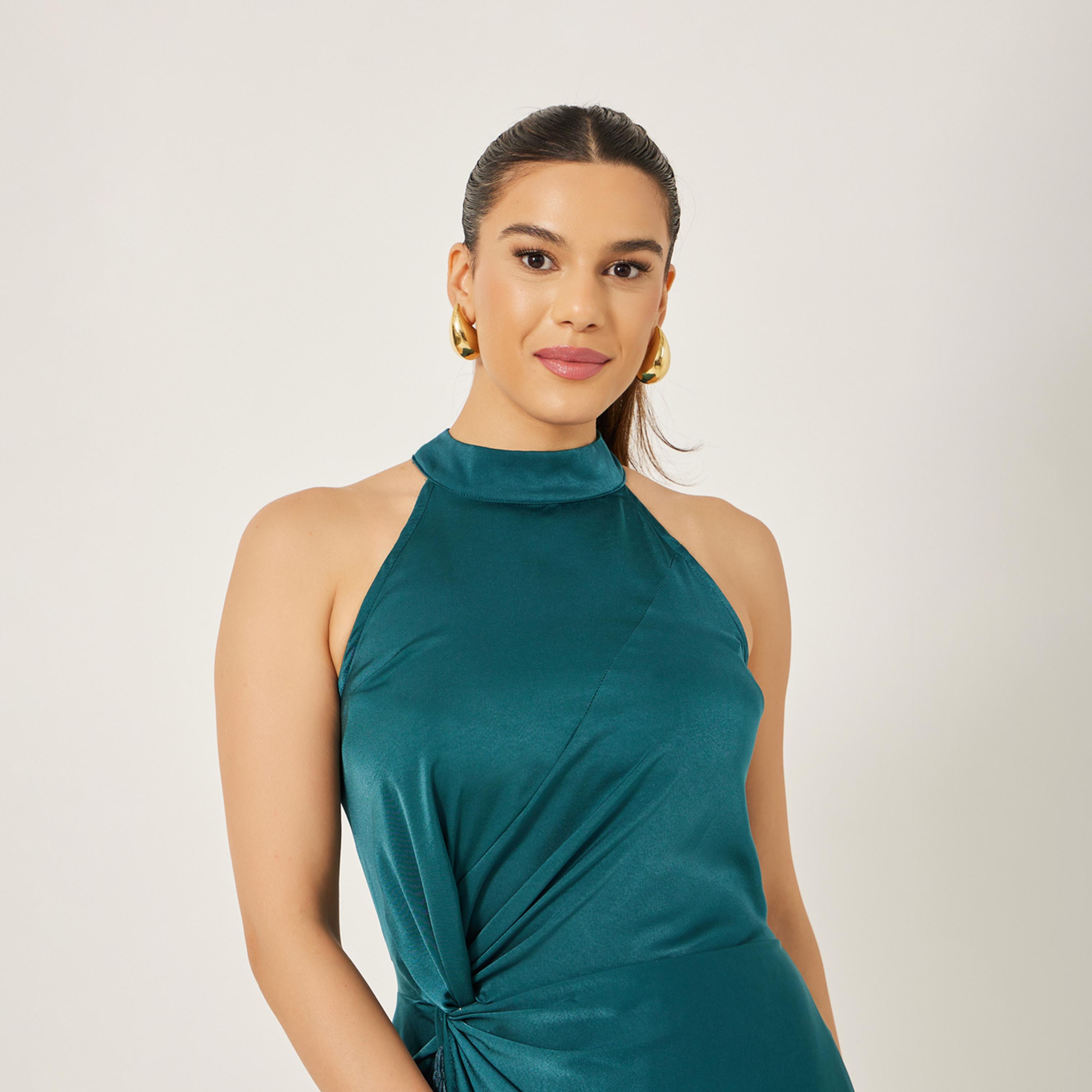 Styli Halter Neck Wrap Style Maxi Dress With Fringe Hem-women-clothing-dresses-image-4