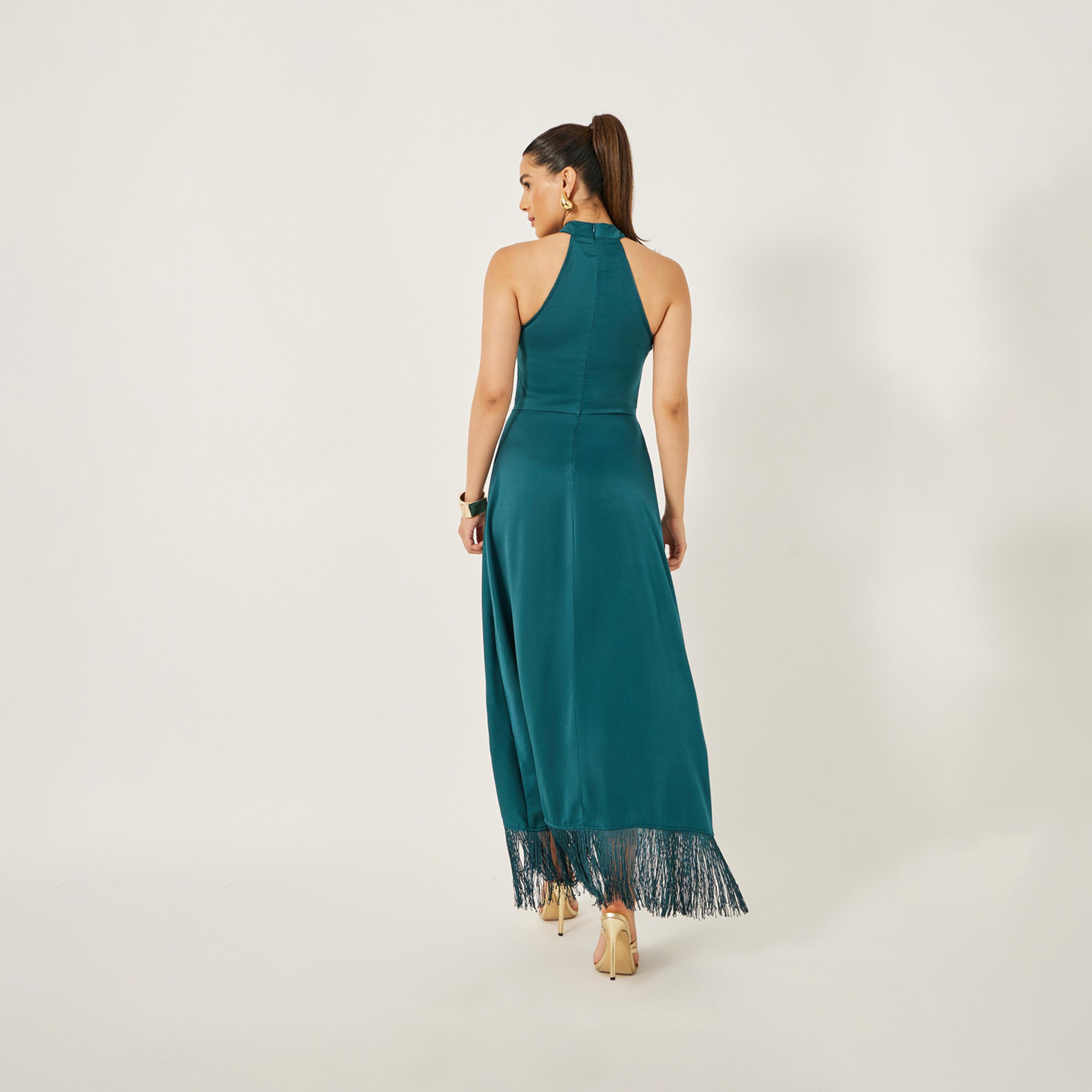 Styli Halter Neck Wrap Style Maxi Dress With Fringe Hem-women-clothing-dresses-image-6