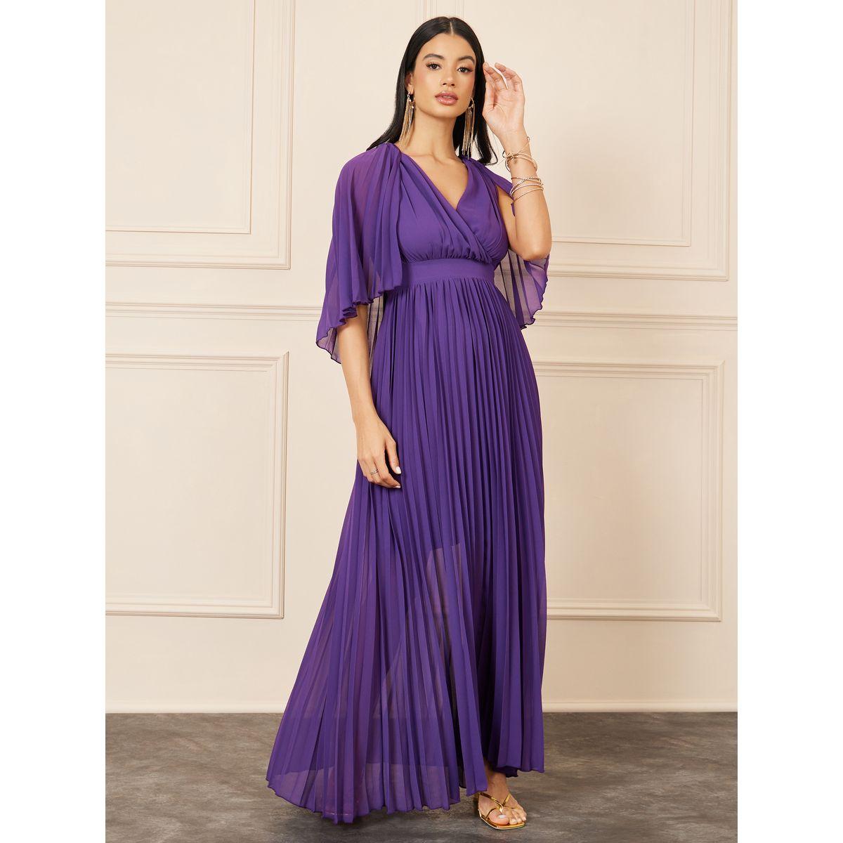 Styli Cape Sleeves Accordion Pleated A-Line Maxi Dress-women-clothing-dresses-image-1