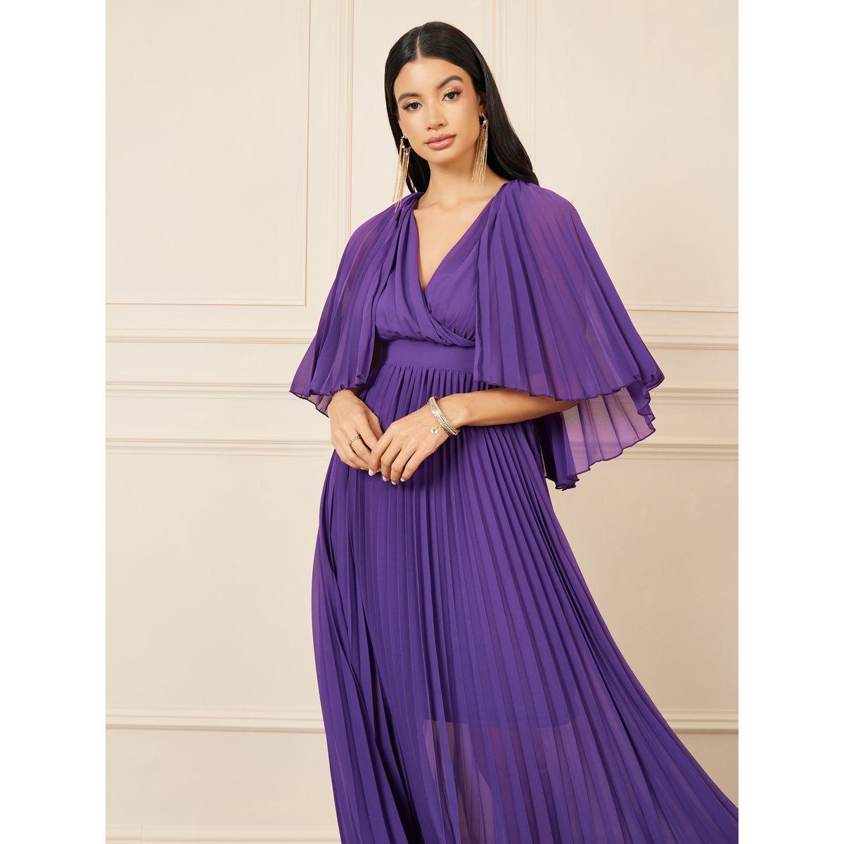 Styli Cape Sleeves Accordion Pleated A-Line Maxi Dress-women-clothing-dresses-image-2