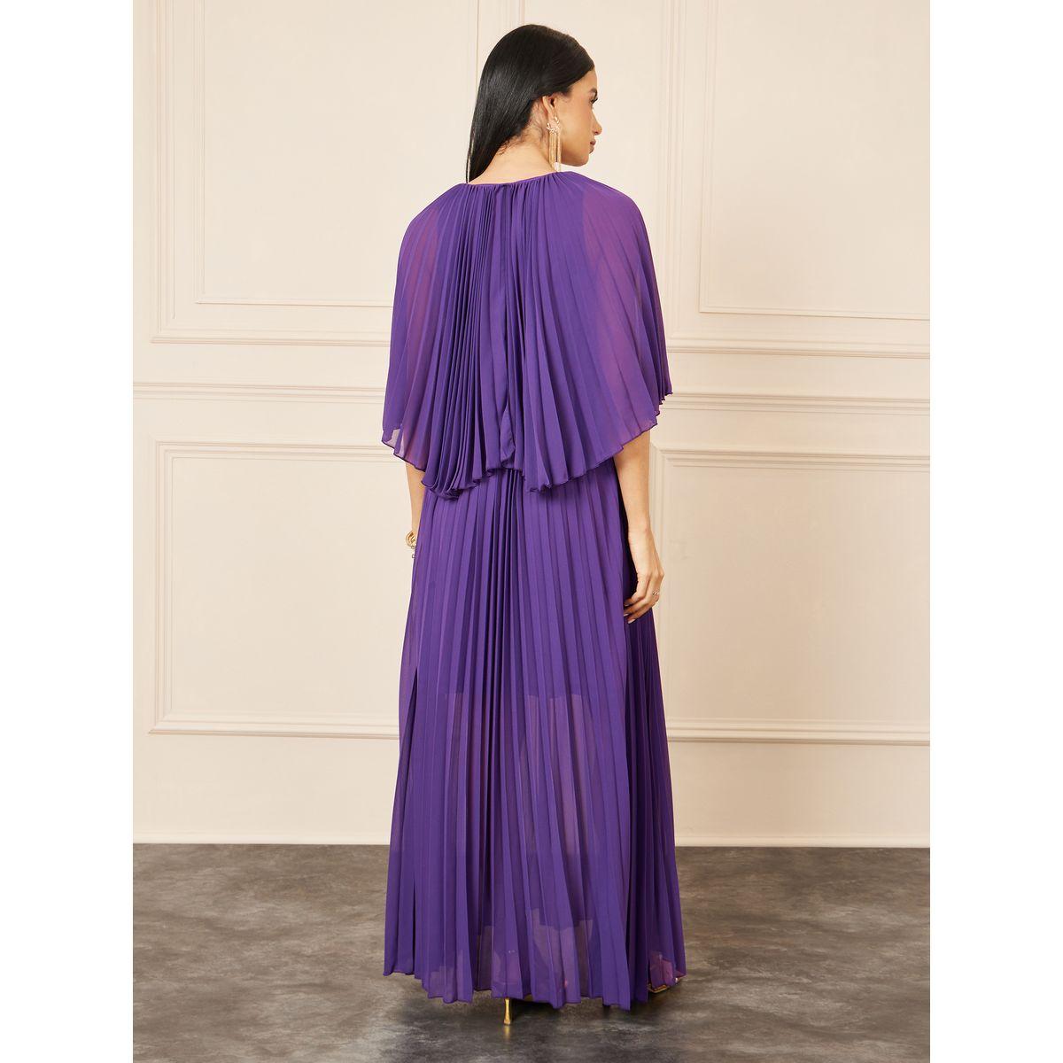 Styli Cape Sleeves Accordion Pleated A-Line Maxi Dress-women-clothing-dresses-image-4