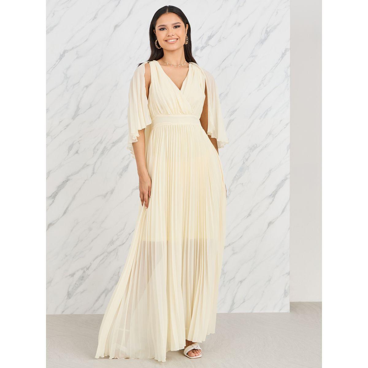Styli Cape Sleeves Accordion Pleated A-Line Maxi Dress-women-clothing-dresses-image-1
