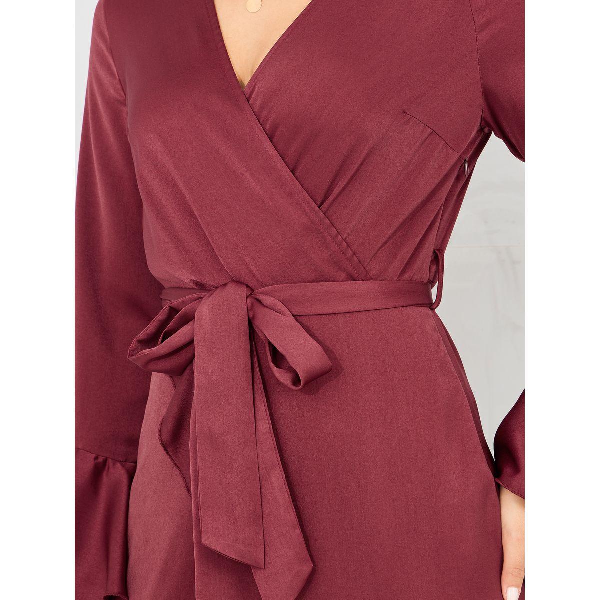 فستان طويل بنمط لف واكمام جرس مع حزام-women-clothing-dresses-image-3