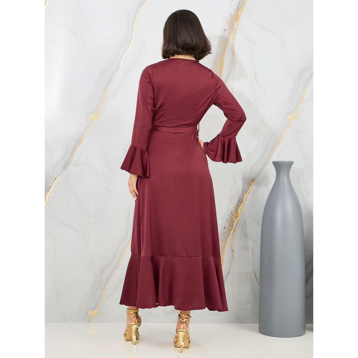 Styli Bell Sleeve Wrap Front Maxi Dress with Tie Belt-women-clothing-dresses-image-4