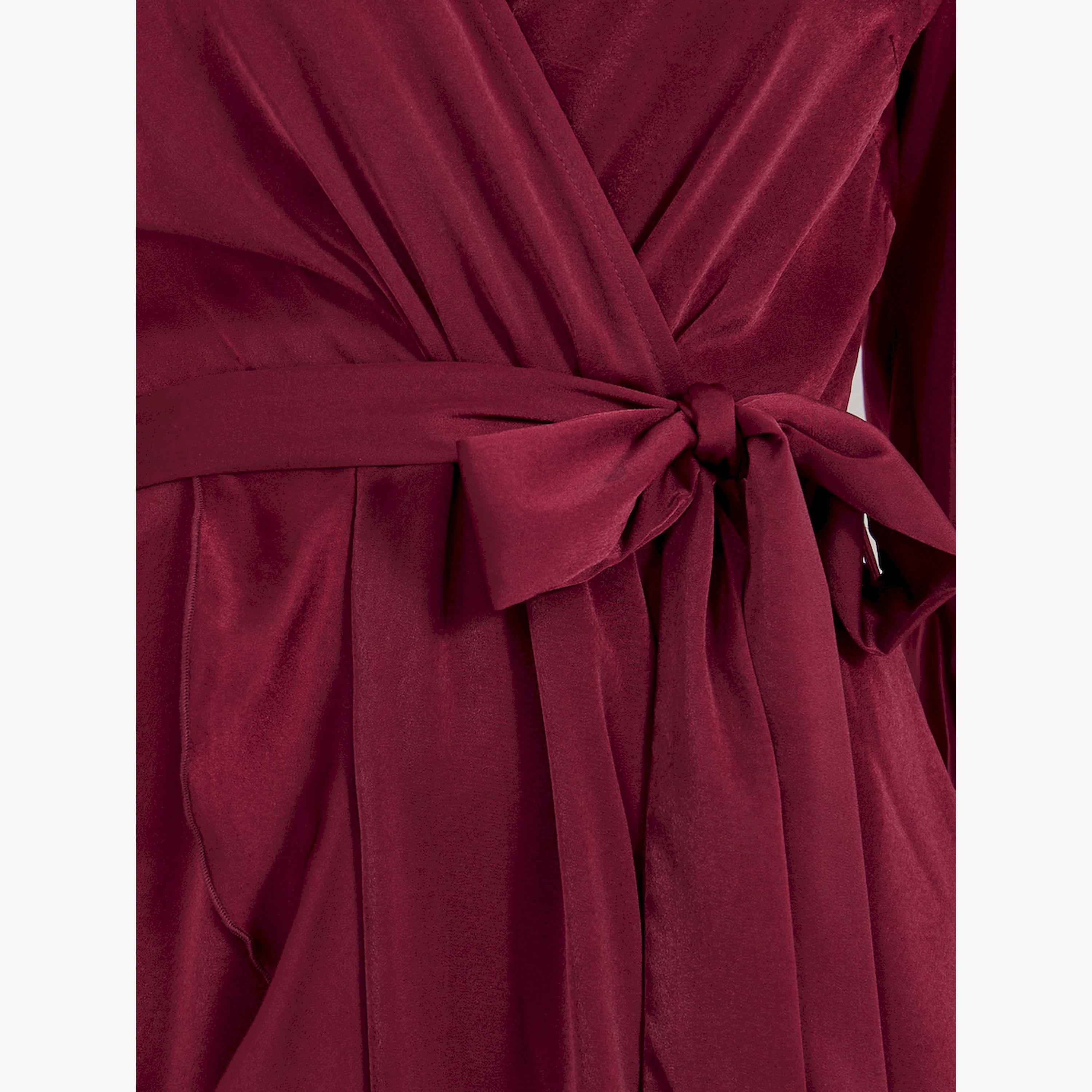 Styli Satin Tie-Up Waist V-Neck A-Line Maxi Dress-women-clothing-dresses-image-4