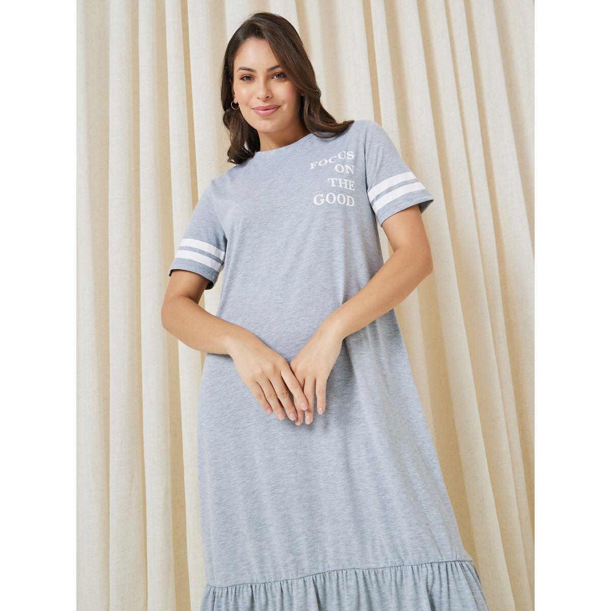 Styli Unwind Slogan Print Ruffle Hem Sleep T-shirt-women-clothing-nightwear-nighties-image-2