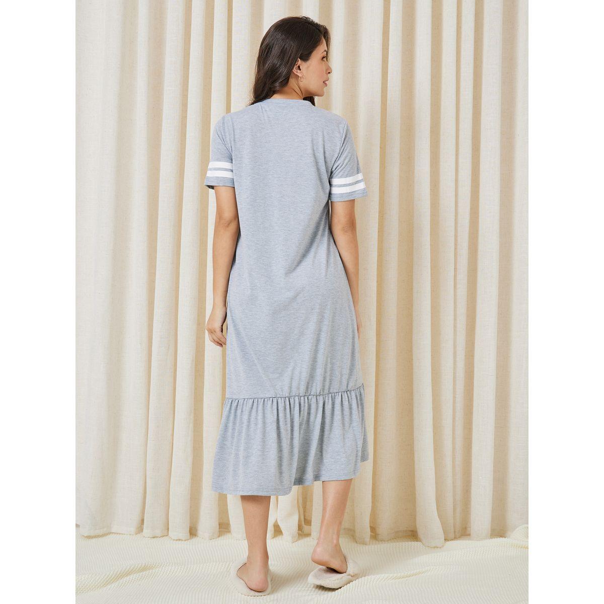 Styli Unwind Slogan Print Ruffle Hem Sleep T-shirt-women-clothing-nightwear-nighties-image-4