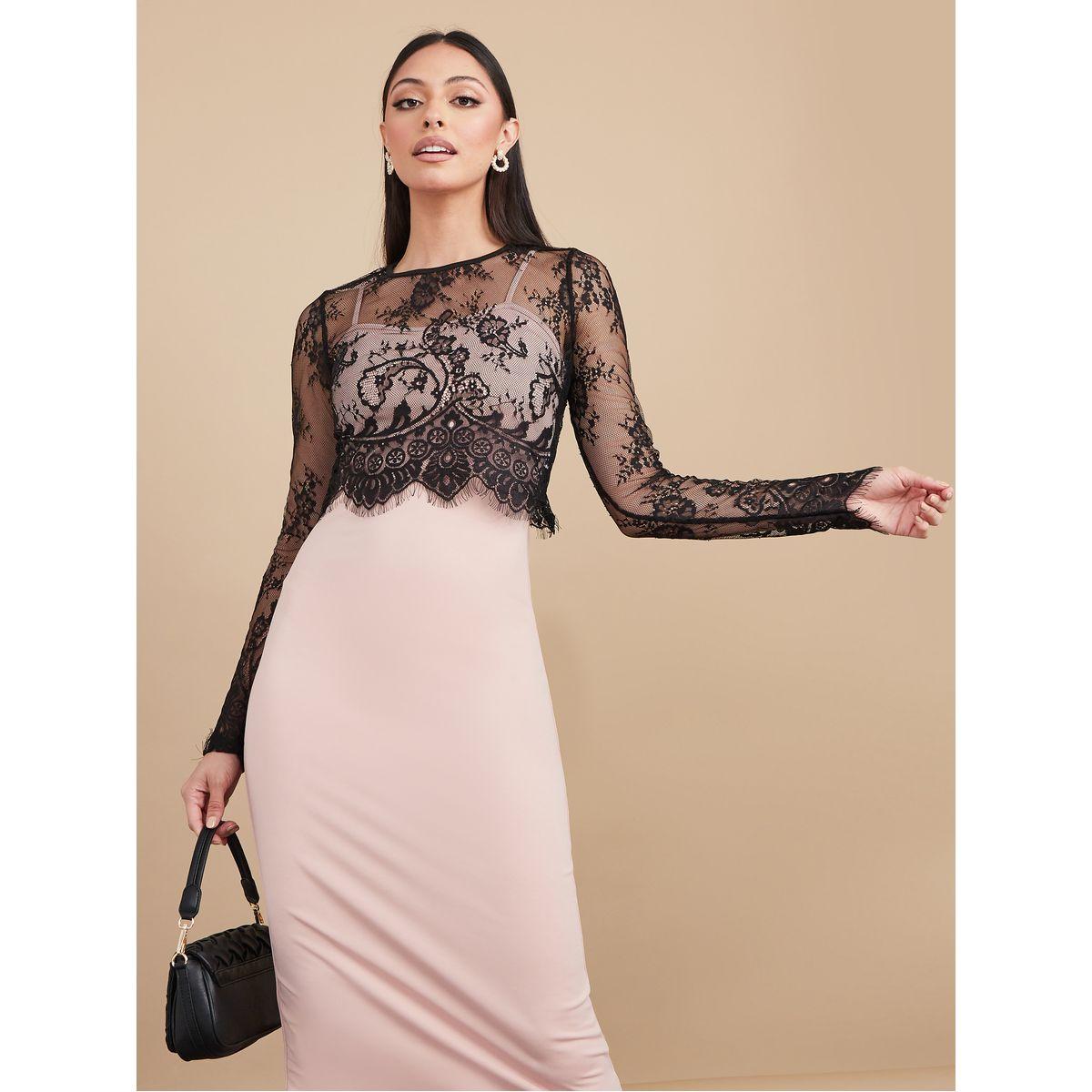 Styli Long Sleeves Lace Overlay Bodycon Midi Dress-women-clothing-dresses-image-2