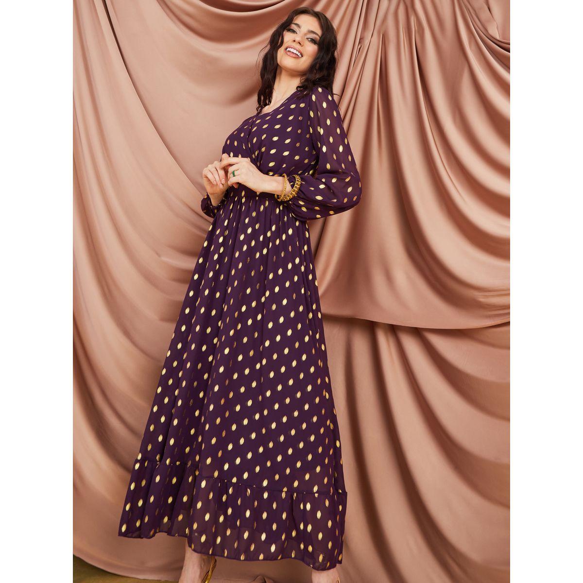 Styli Foil Print Wrap Front A-Line Maxi Dress-women-clothing-dresses-image-2