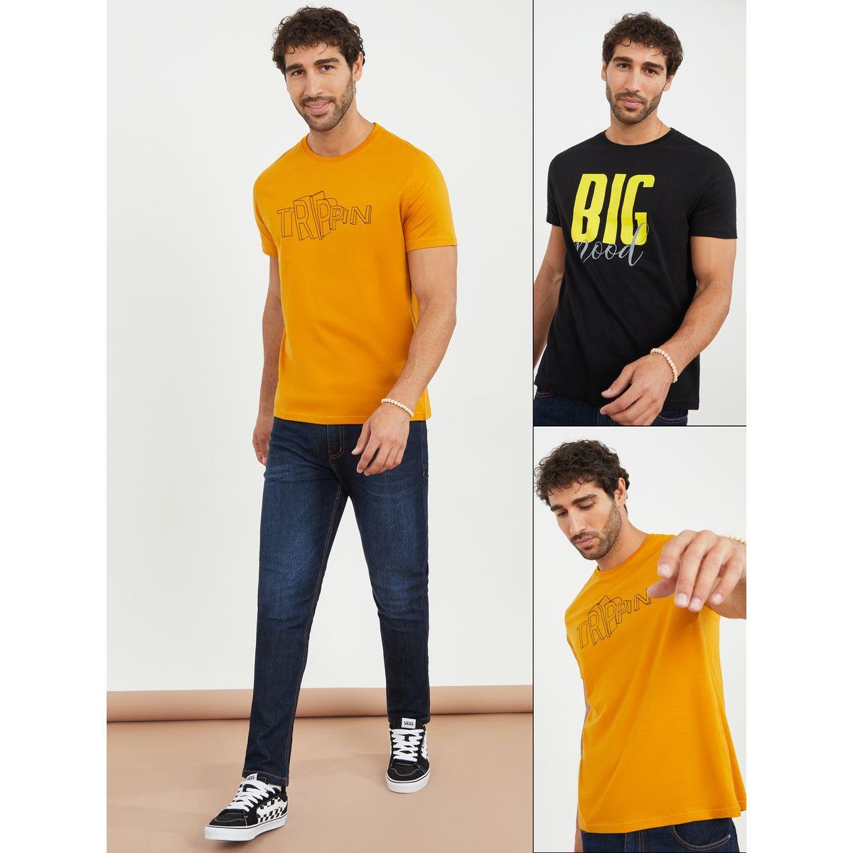 Styli Pack of 2 - Slogan Print Regular Fit T-Shirt-men-clothing-tshirtsandpolos-tshirts-image-1