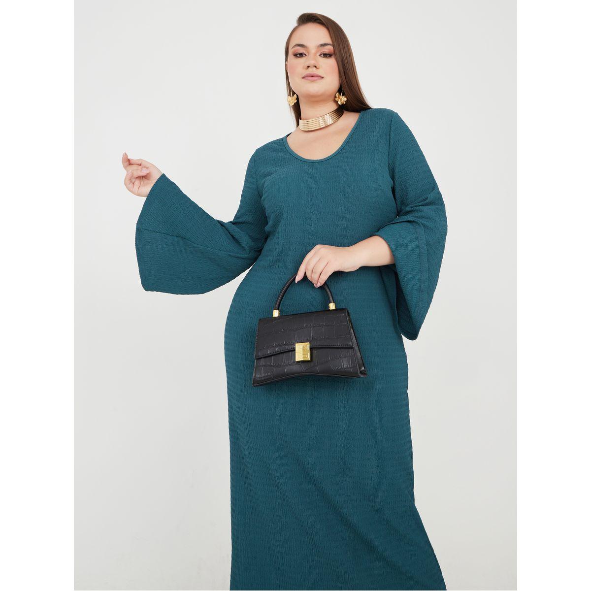 Styli Plus Bell Sleeve Textured Maxi Dress-women-clothing-dresses-image-2
