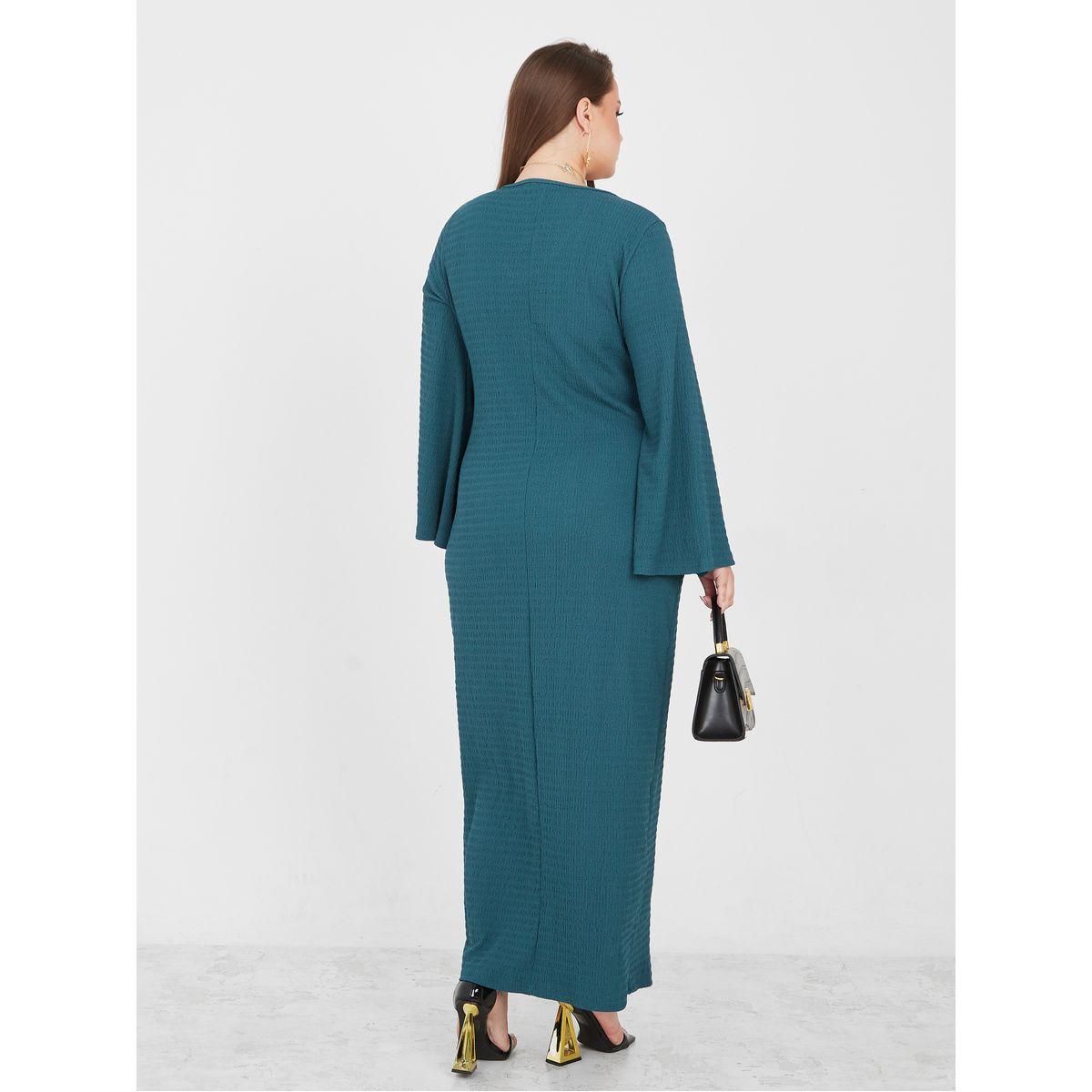 Styli Plus Bell Sleeve Textured Maxi Dress-women-clothing-dresses-image-4