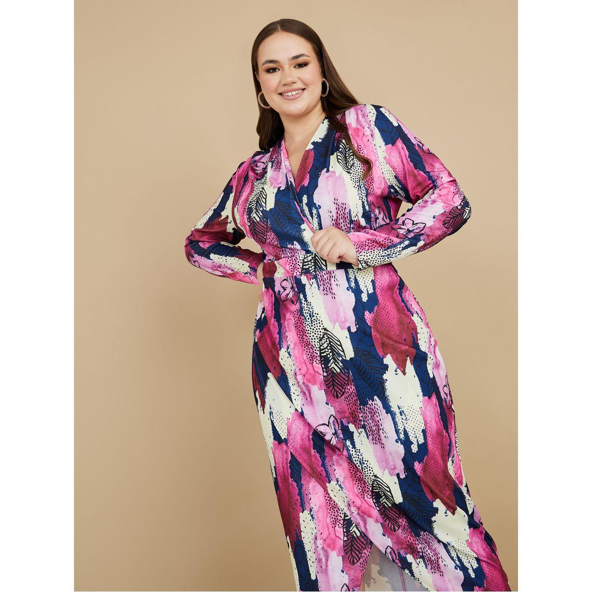 Styli Plus Long Sleeves Abstract Print Wrap Front Maxi Dress-women-clothing-dresses-image-1
