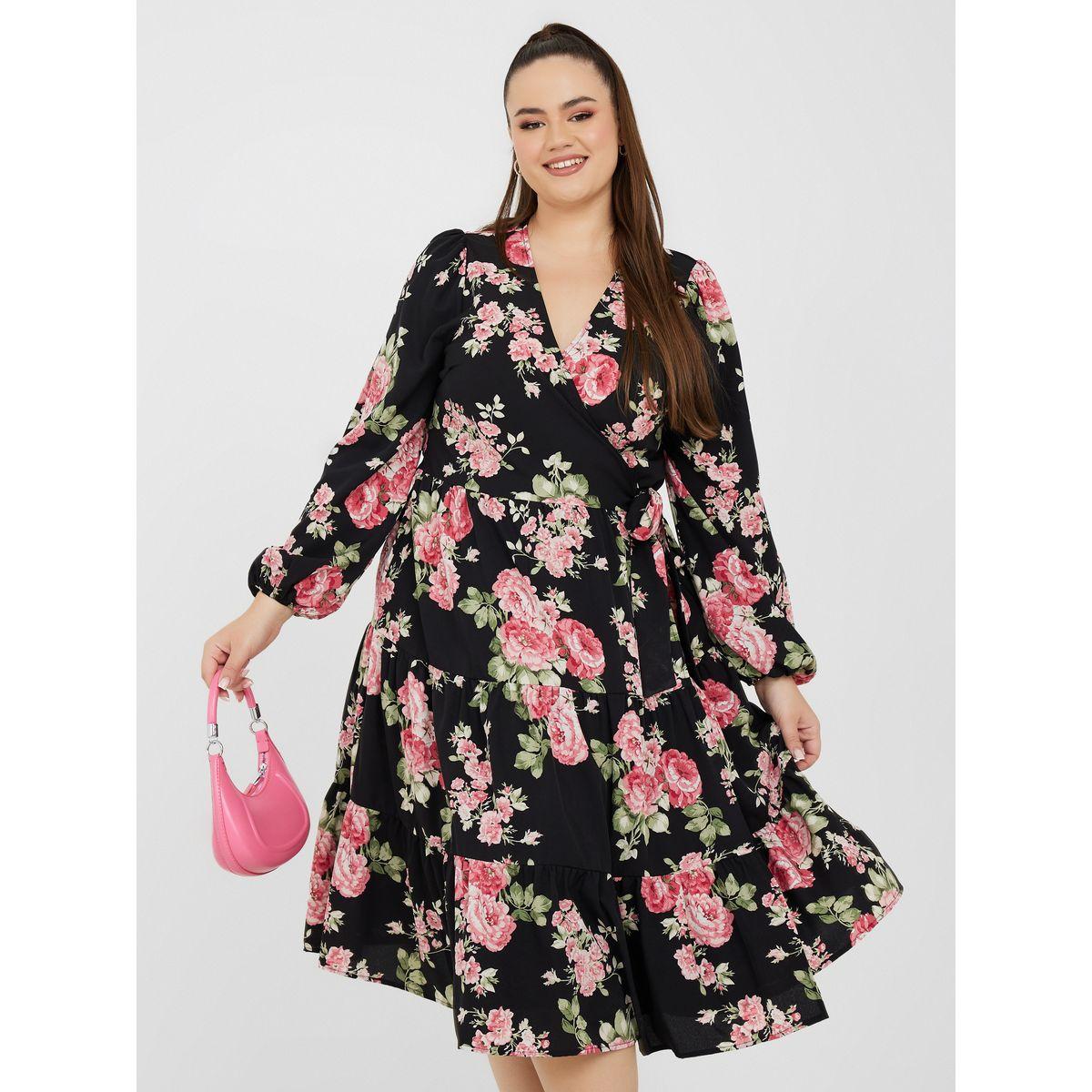 Styli Plus Long Sleeves Floral Print Wrap Midi Dress-women-clothing-dresses-image-1