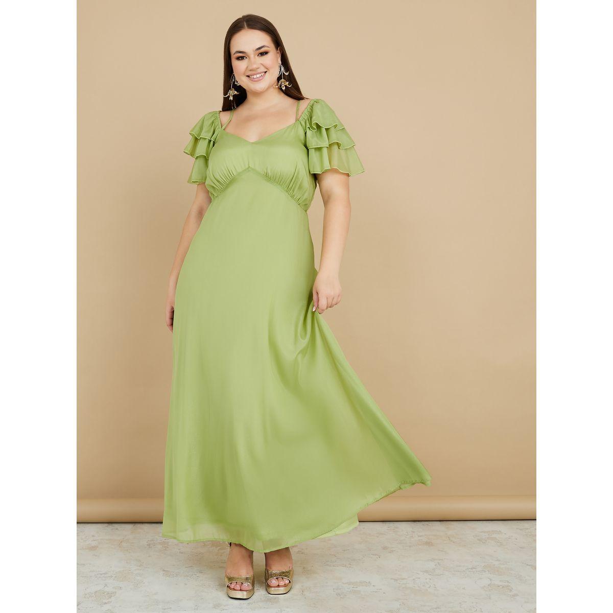 Styli Plus Ruffle Sleeve Tie-Up Back A-Line Maxi Dress-women-clothing-dresses-image-1