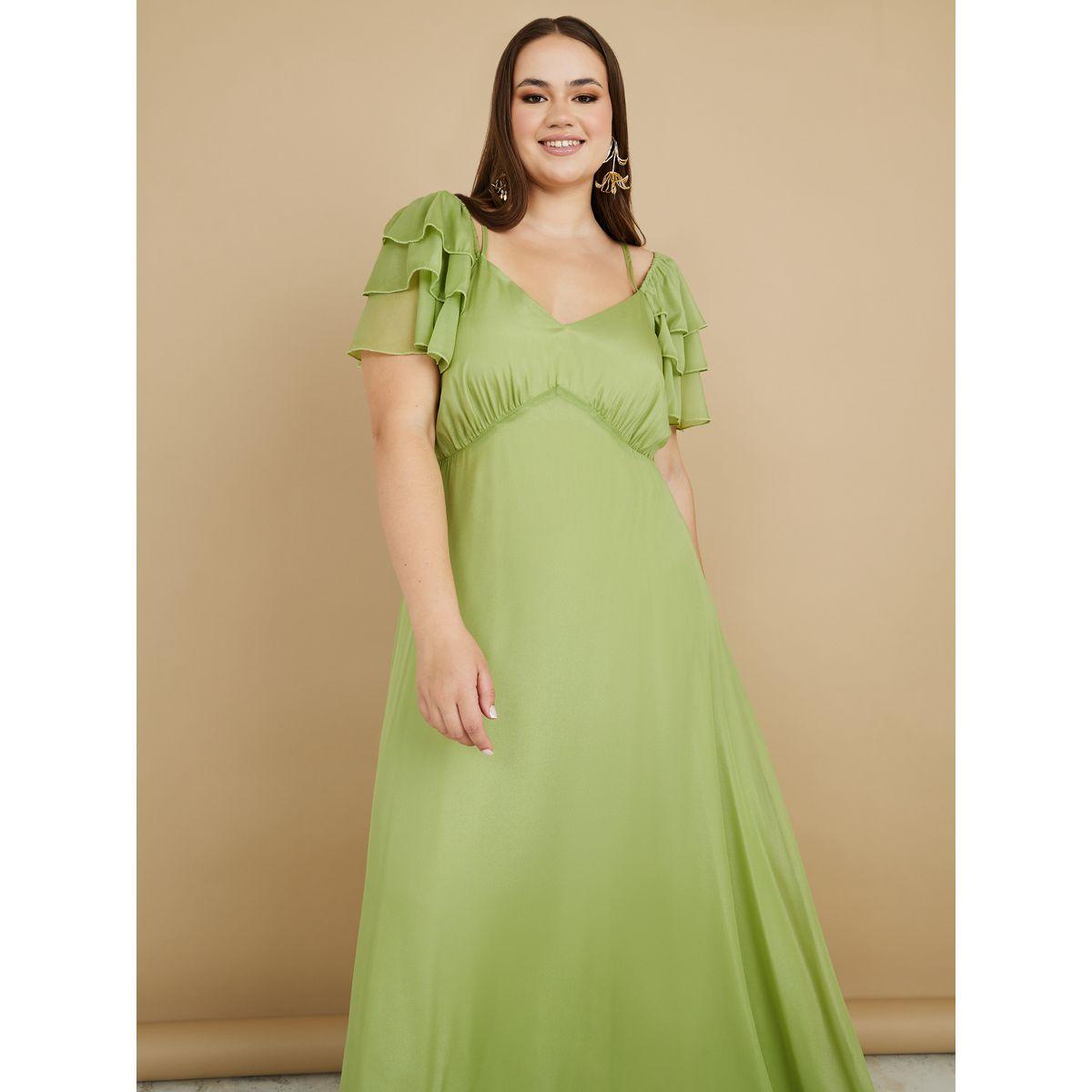 Styli Plus Ruffle Sleeve Tie-Up Back A-Line Maxi Dress-women-clothing-dresses-image-2