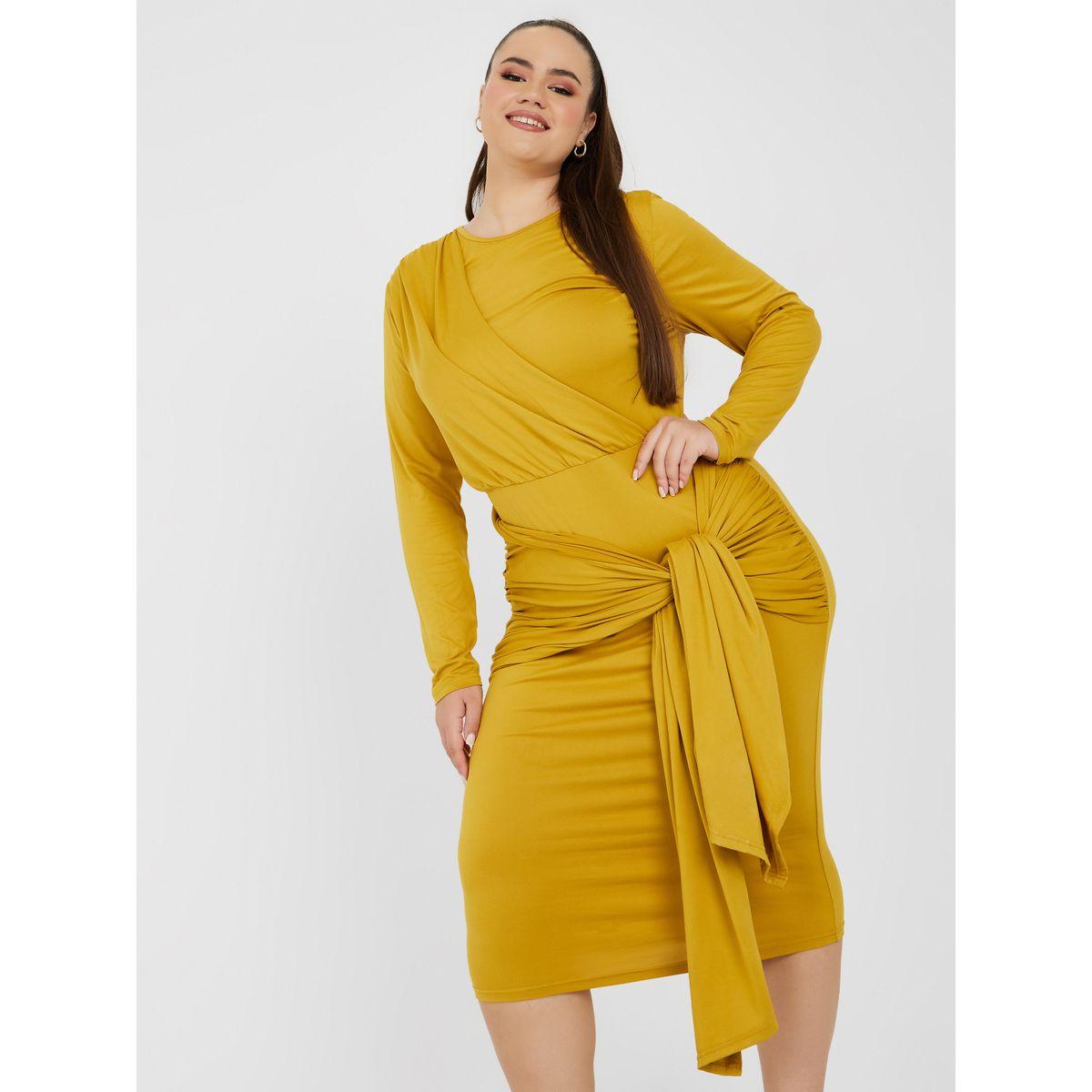 Styli Plus Long Sleeves Front Tie Detail Midi Dress-women-clothing-dresses-image-2