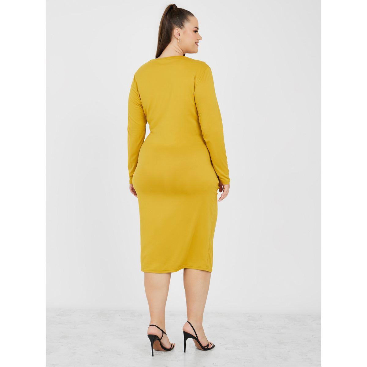 Styli Plus Long Sleeves Front Tie Detail Midi Dress-women-clothing-dresses-image-4