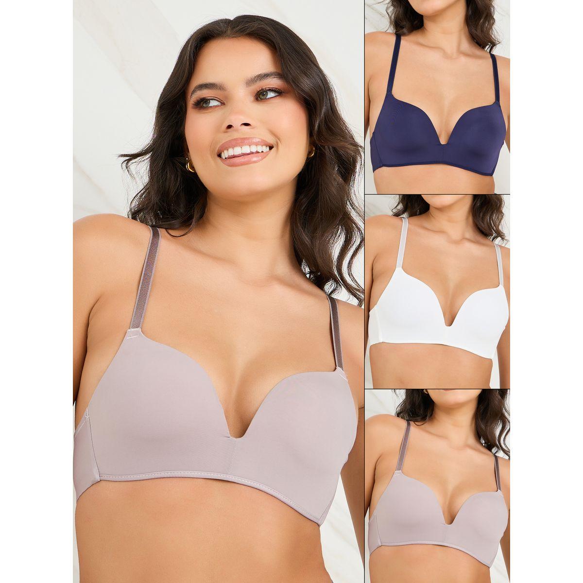 Styli Pack of 3 - Solid Padded Non Wired Plunge Bra-women-clothing-lingerie-bras-image-1