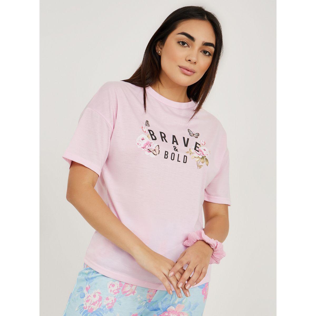 Styli Unwind Slogan Print T-shirt & Cuffed Pyjama Set-women-clothing-nightwear-pyjamas-longsets-image-2