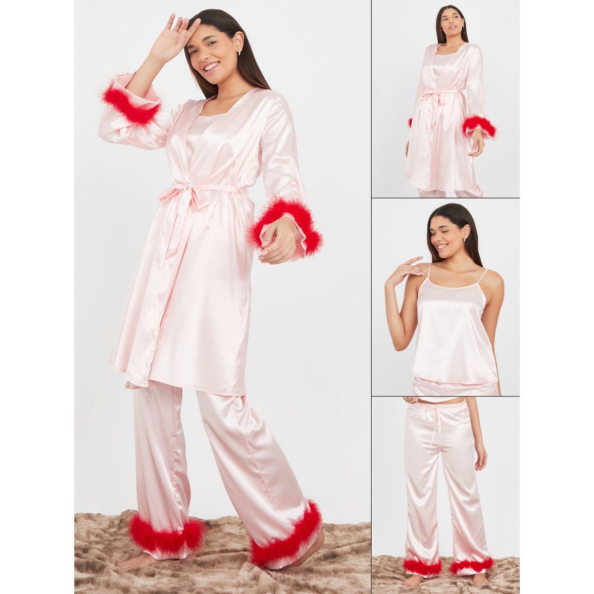 مجموعة من 3 ( بلوزة كامي + بنطال + روب )-women-clothing-nightwear-pyjamas-longsets-image-1