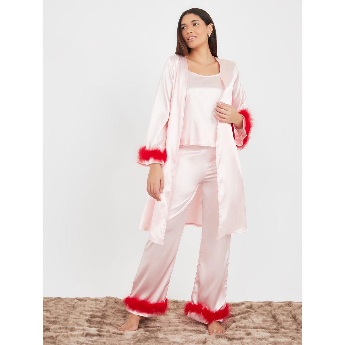 مجموعة من 3 ( بلوزة كامي + بنطال + روب )-women-clothing-nightwear-pyjamas-longsets-image-3