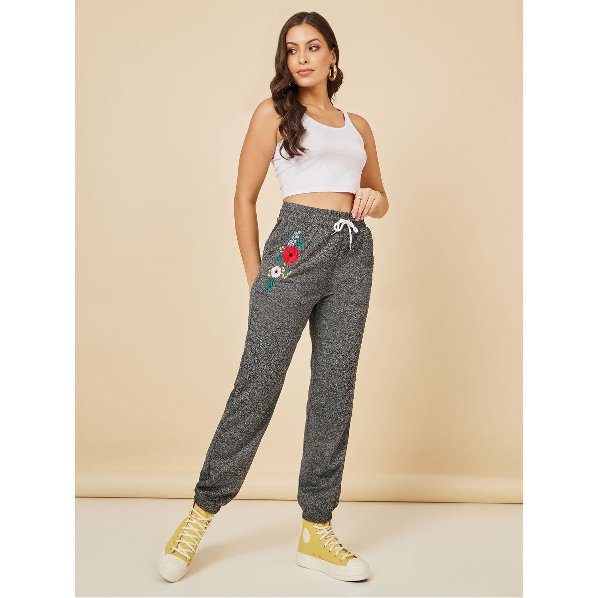 Styli Embroidered Detail Melange Jogger with Drawstring-women-clothing-bottoms-joggers-image-2