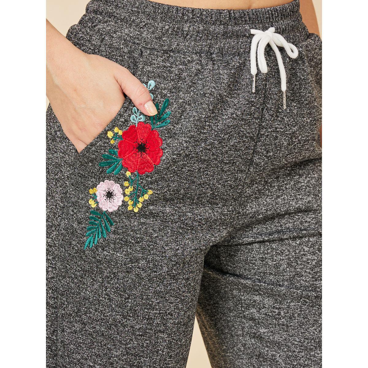 Styli Embroidered Detail Melange Jogger with Drawstring-women-clothing-bottoms-joggers-image-3