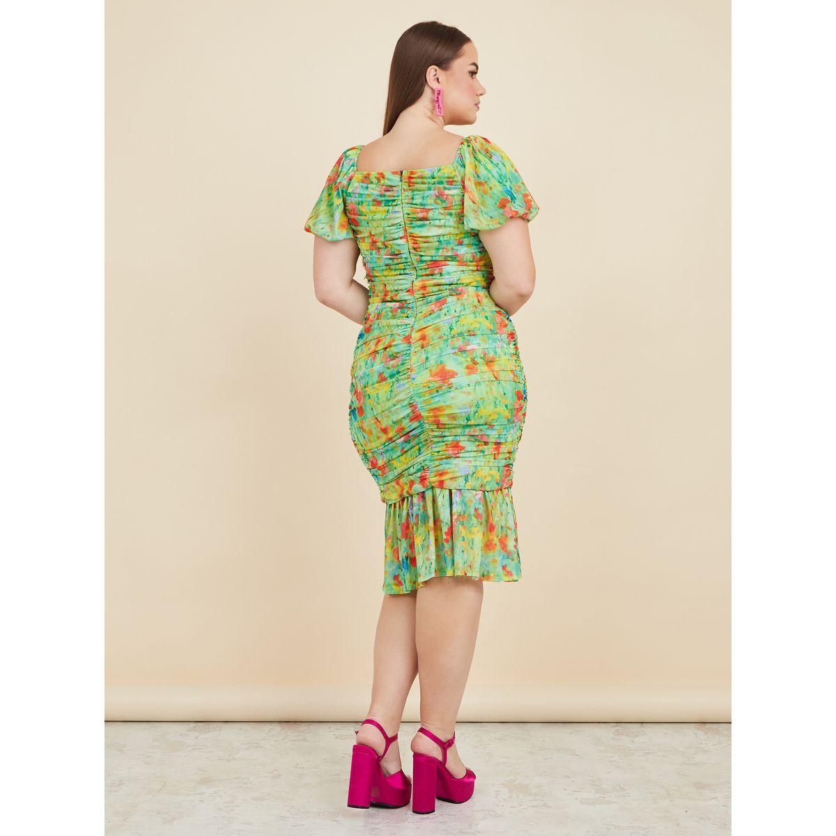 Styli Plus Floral Print Ruched Detail Midi Dress-women-clothing-dresses-image-4
