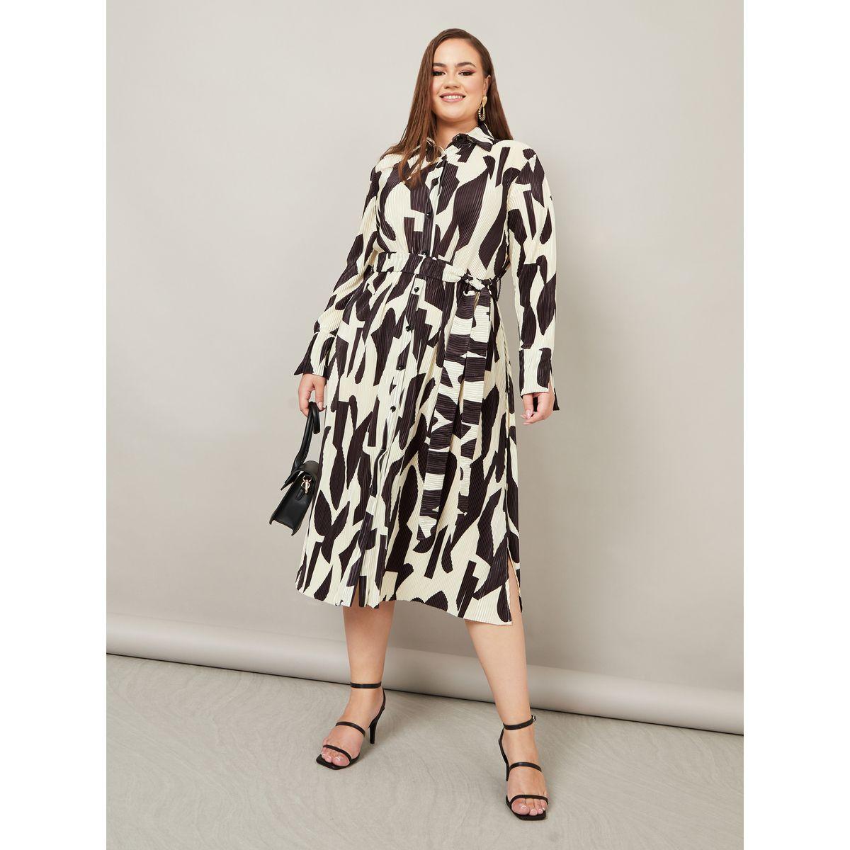 Styli Plus Abstract Print Plisse Shirt Midi Dress-women-clothing-dresses-image-2