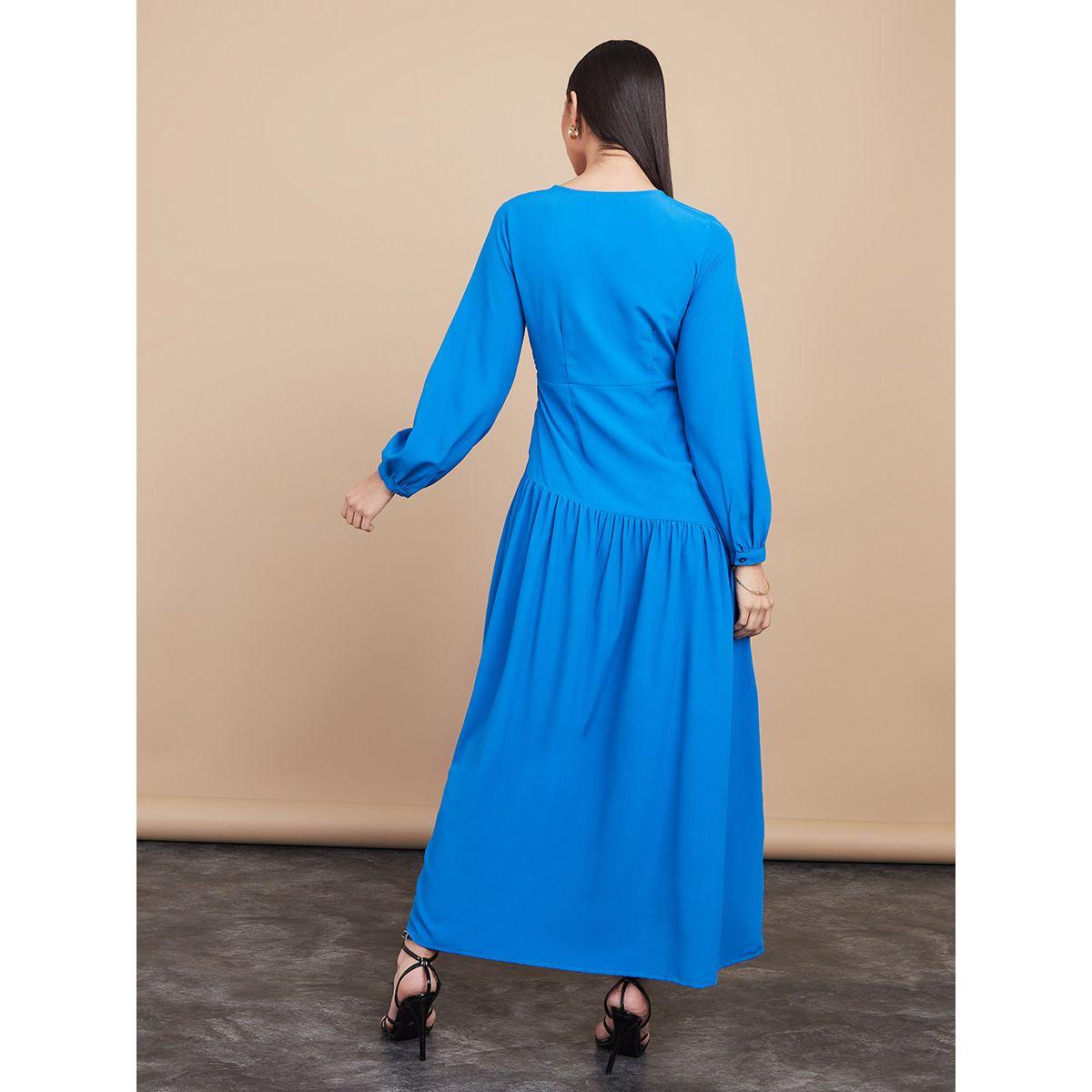 Styli Long Sleeves Drop Waist Maxi Dress with Textured Buckle-women-clothing-dresses-image-4