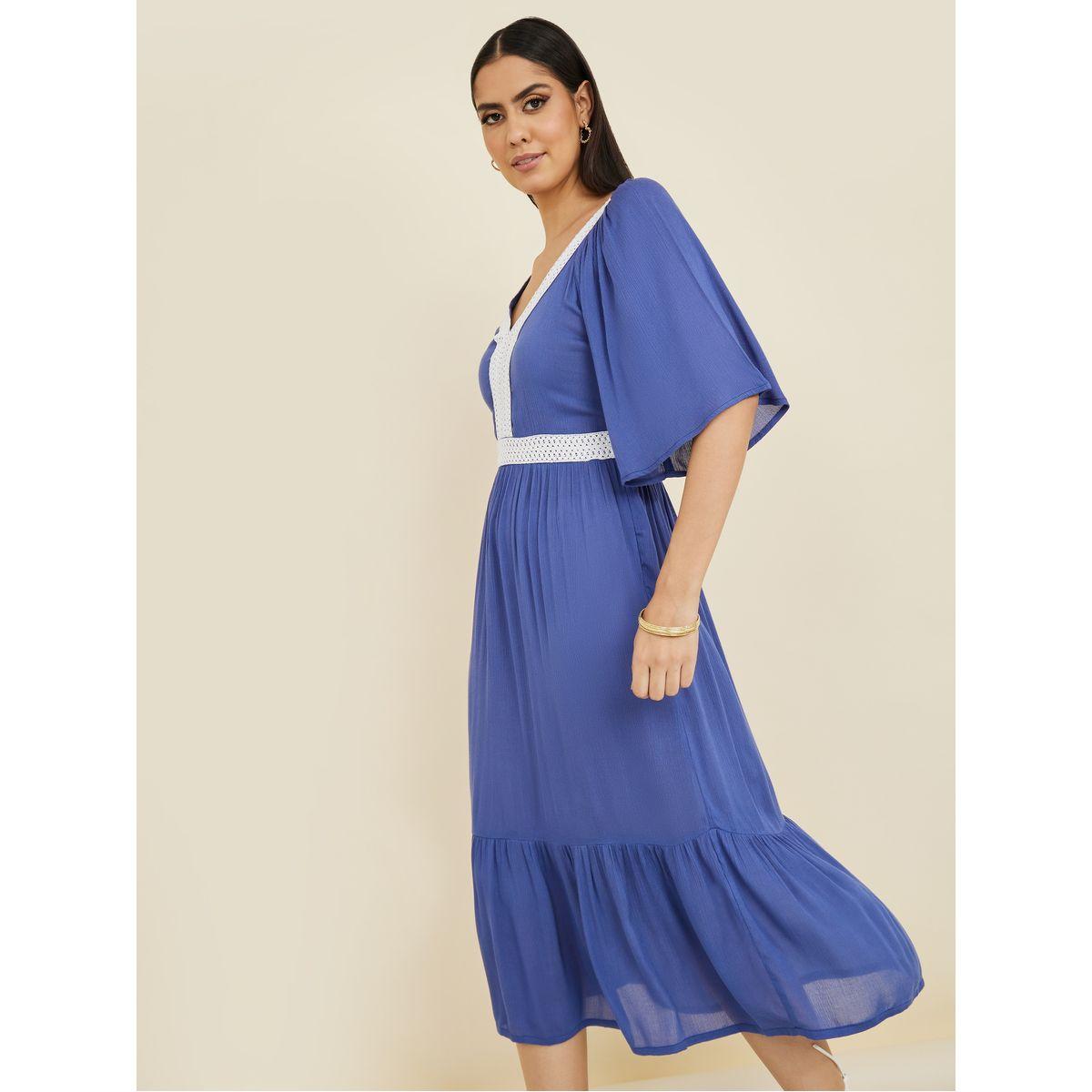 Styli Short Sleeves Lace Insert Cotton A-Line Midi Dress -women-clothing-dresses-image-1