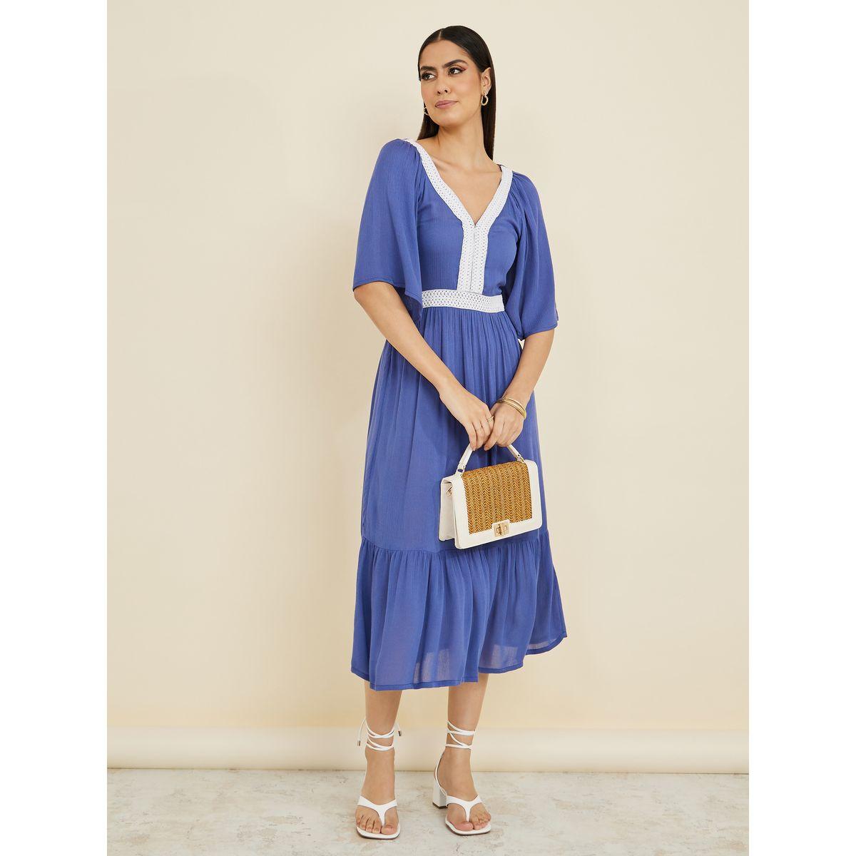 Styli Short Sleeves Lace Insert Cotton A-Line Midi Dress -women-clothing-dresses-image-2