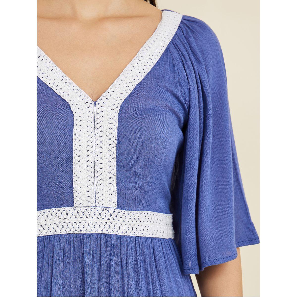 Styli Short Sleeves Lace Insert Cotton A-Line Midi Dress -women-clothing-dresses-image-3